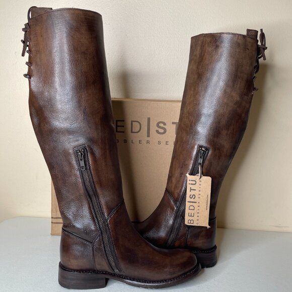 BED STU Manchester Distressed Brown Leather Tall Riding Boots BedStu Size 6 - Picture 3 of 16